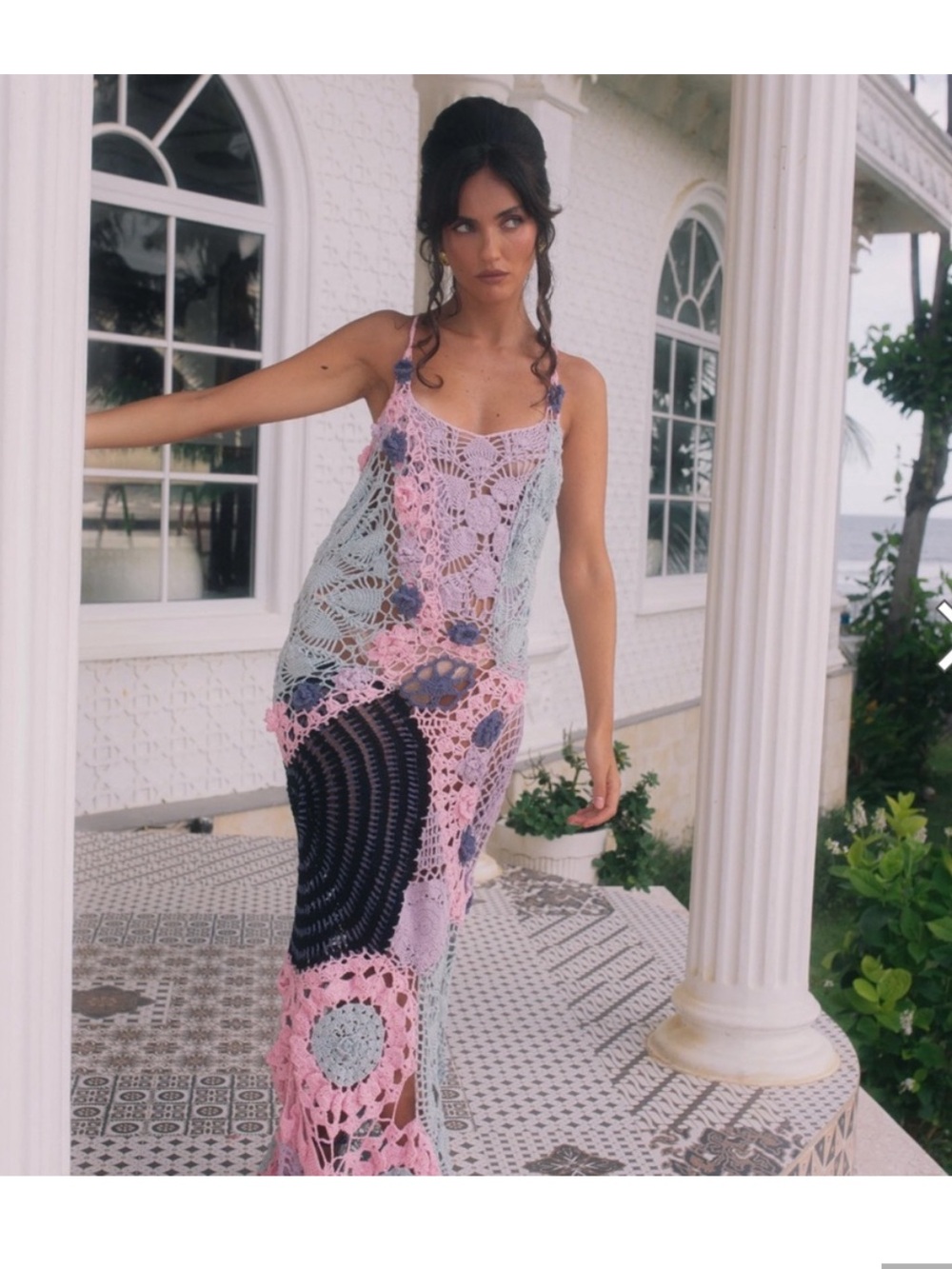 Crochet colorful pink purple oceans dress sz